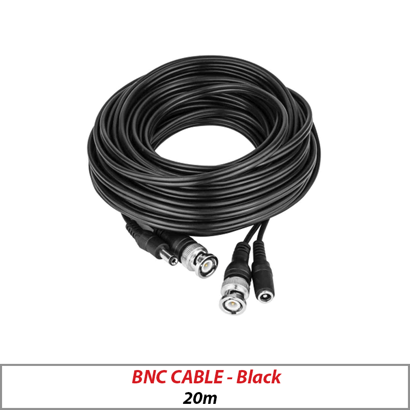 SHOTGUN CCTV CABLE SOLID COPPER PRE MADE BLACK COLOUR FOR HD CAMERAS UP TO 8MP - 20 METER