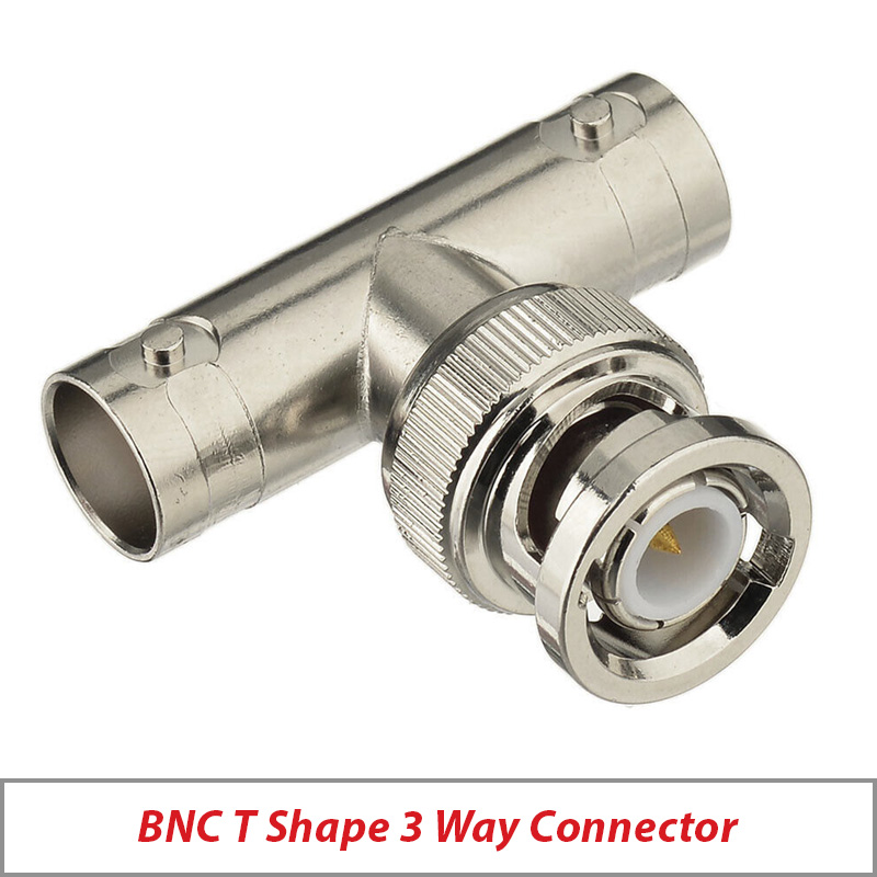 CONNECTOR BNC T SHAPE 3 WAY MALE TO 2 FEMALE