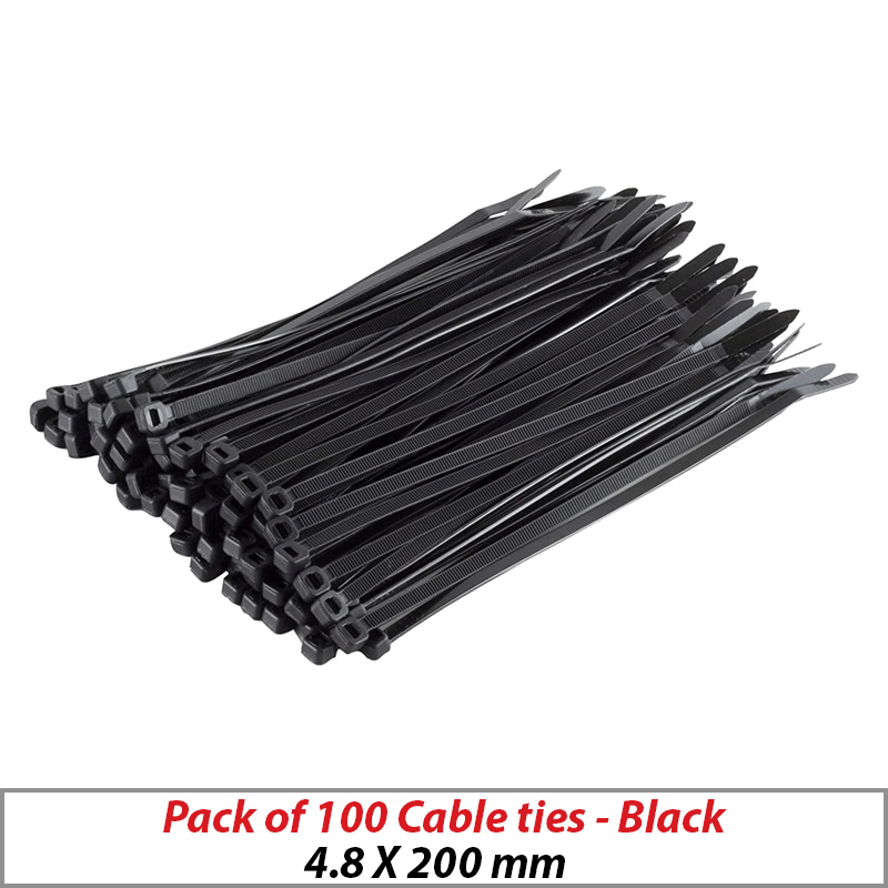 100X SELF-LOCKING CABLE TIES THICK BLACK CABLE TIE 4.8MM X 200MM ZIP TIES CCTV CABLE