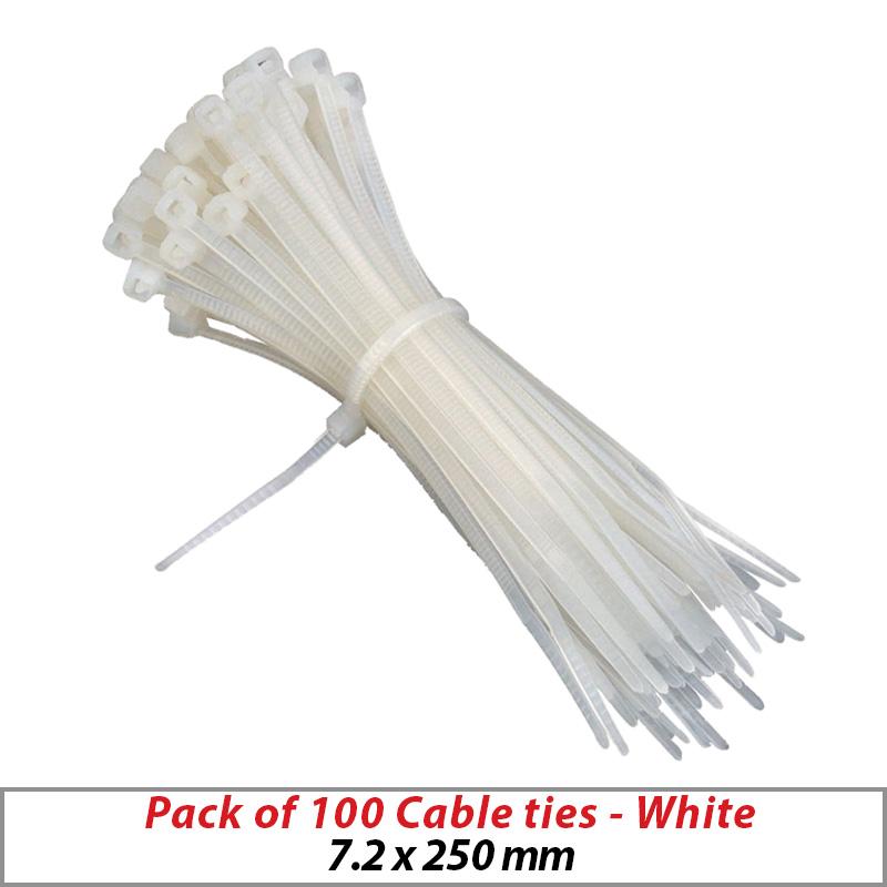 100X SELF-LOCKING CABLE TIES THICK WHITE CABLE TIE 7.2MM X 250MM ZIP TIES CCTV CABLE