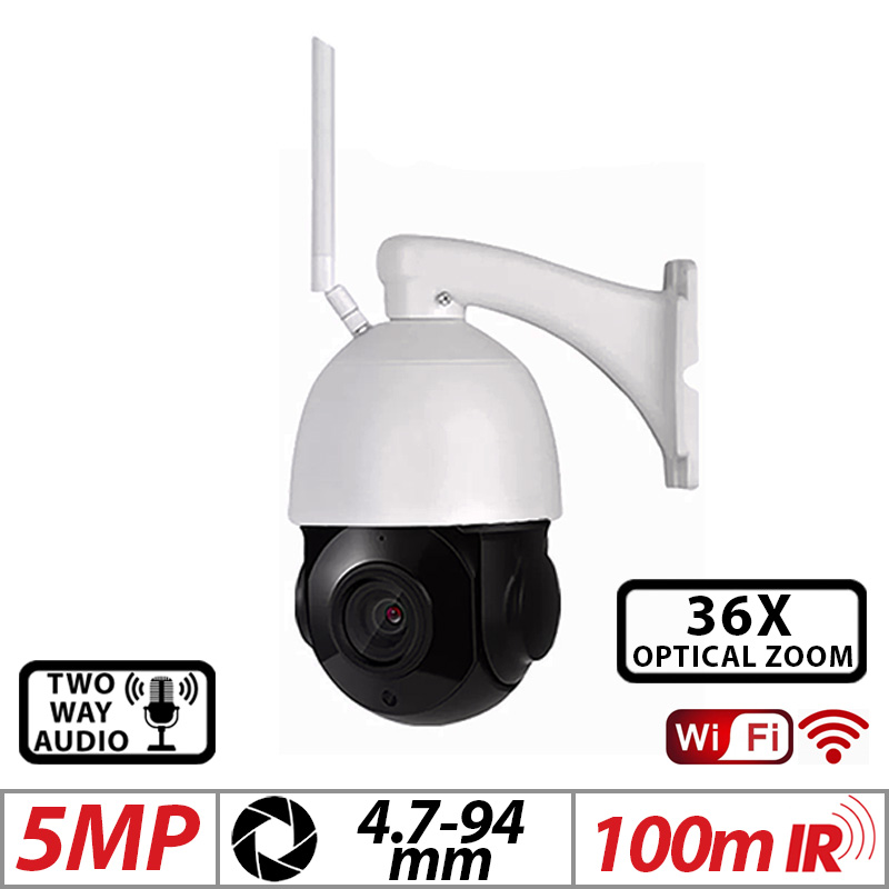 5MP WIFI PAN AND TILT CAMERA WITH TWO-WAY AUDIO AND 36X OPTICAL ZOOM 4.7-94MM CAM-PTZ-5MP-36XZOOM