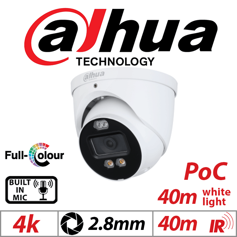 4K DAHUA FULL COLOUR ACTIVE DETERRENCE EYEBALL WHITE 2.8MM DH-HAC-ME1809HP-A-PV