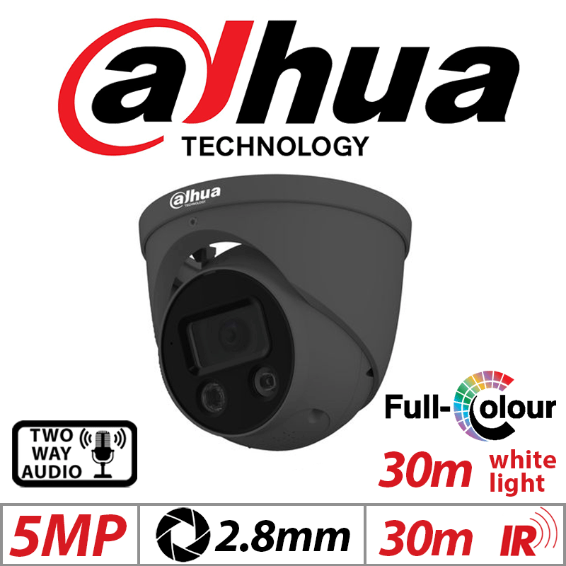 5MP DAHUA FULL-COLOR ACTIVE DETERRENCE EYEBALL WIZSENSE NETWORK MICRO SD CARD CAMERA 2.8MM GREY - DH-IPC-HDW3549H-AS-PV-G
