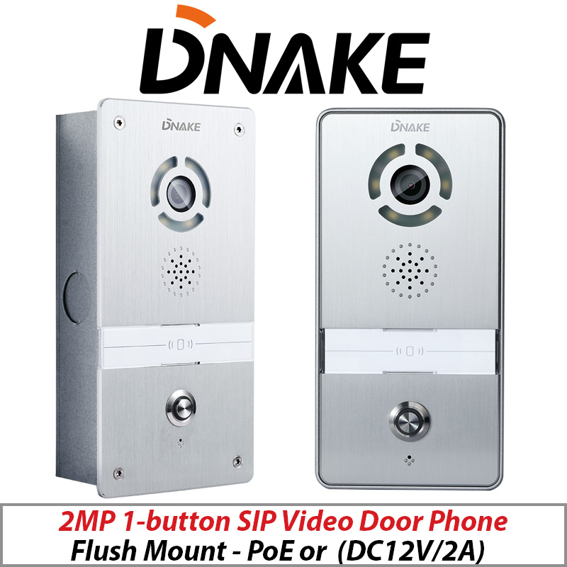 2MP DNAKE INTERCOM 1-BUTTON SIP VIDEO DOOR PHONE FLUSH MOUNT 280SD-C12-FL