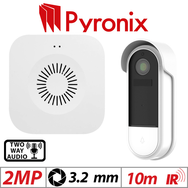 2MP PYRONIX DORBELL CAM WITH 2-WAY AUDIO 3.2MM WHITE WITH CHIME DOORBELL-KIT-SDC