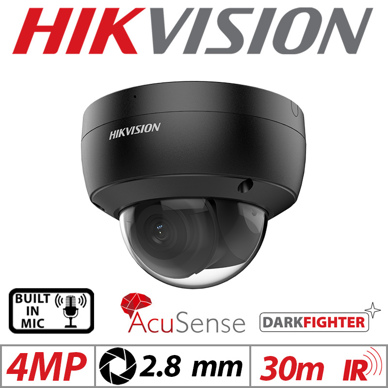 4MP HIKVISION DARKFIGHTER ACUSENSE VANDAL RESISTANT DOME IP NETWORK CAMERA WITH BUILT IN MIC 2.8MM BLACK DS-2CD2146G2-ISU