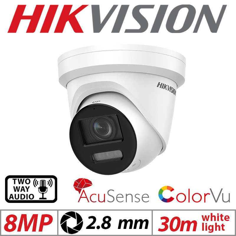 8MP HIKVISION COLORVU ACUSENSE FIXED TURRET IP NETWORK CAMERA WITH 2-WAY AUDIO 2.8MM WHITE G1-DS-2CD2387G2-LSU-SL-2.8MM-WHITE GRADED ITEM
