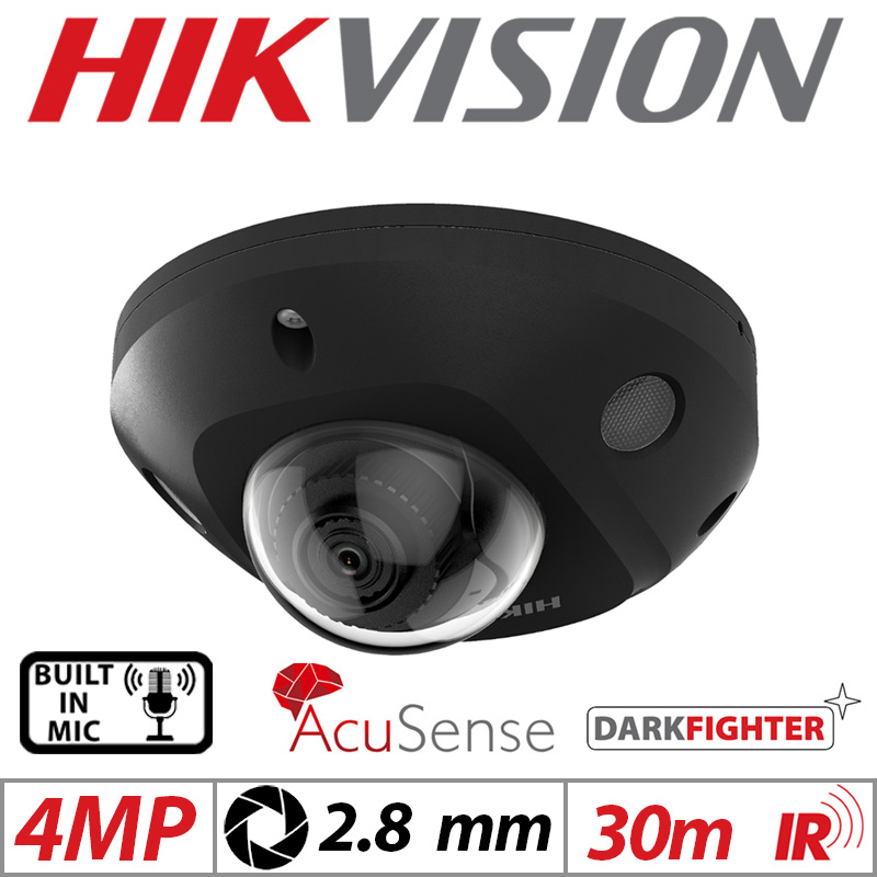 4MP HIKVISION DARKFIGHTER ACUSENSE VANDAL RESISTANT MINI DOME IP NETWORK CAMERA WITH BUILT IN MIC 2.8MM BLACK DS-2CD2546G2-IS