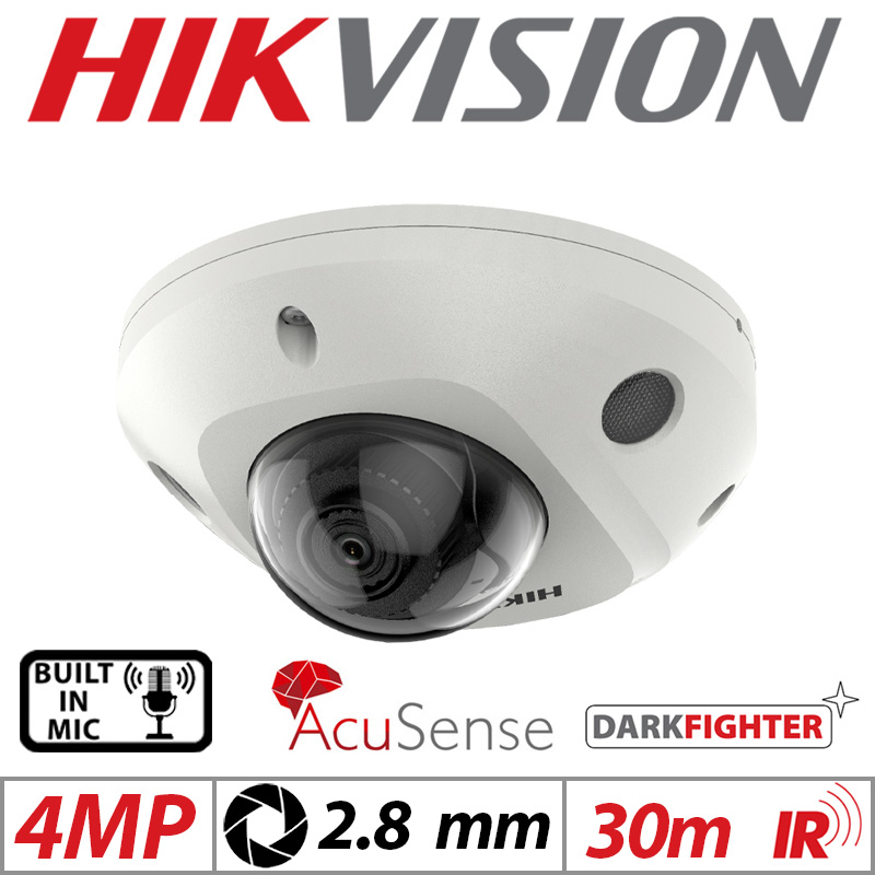 4MP HIKVISION DARKFIGHTER ACUSENSE VANDAL RESISTANT MINI DOME IP NETWORK CAMERA WITH BUILT IN MIC 2.8MM WHITE DS-2CD2546G2-IS