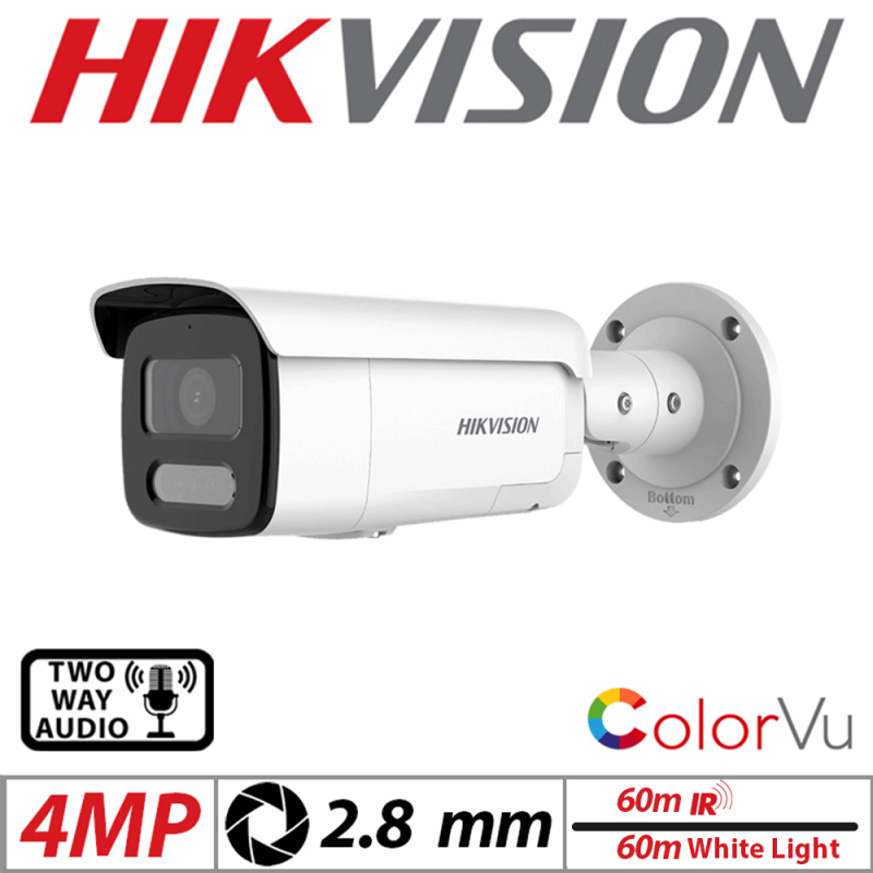 4MP HIKVISION COLORVU BULLET IP NETWORK CAMERA WITH 2-WAY AUDIO STROBE LIGHT AND AUDIO WARNING 2.8MM WHITE DS-2CD2T47G2H-LISU/SL(2.8mm)(eF)