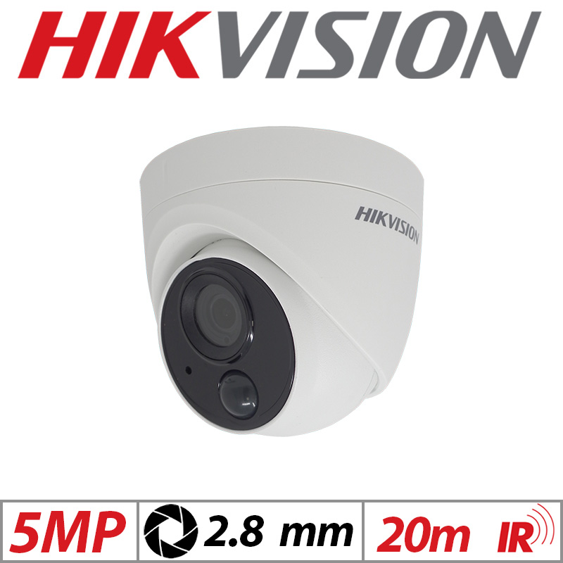 5MP HIKVISION PIR FIXED TURRET CAMERA WITH STROBE LIGHT ALARM 2.8MM WHITE DS-2CE71H0T-PIRLO