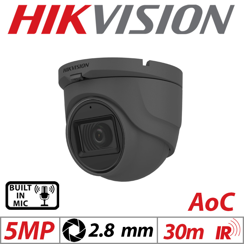 5MP HIKVISION 4IN1 AOC FIXED TURRET CAMERA WITH BUILT IN MIC 2.8MM GREY DS-2CE76H0T-ITMFS