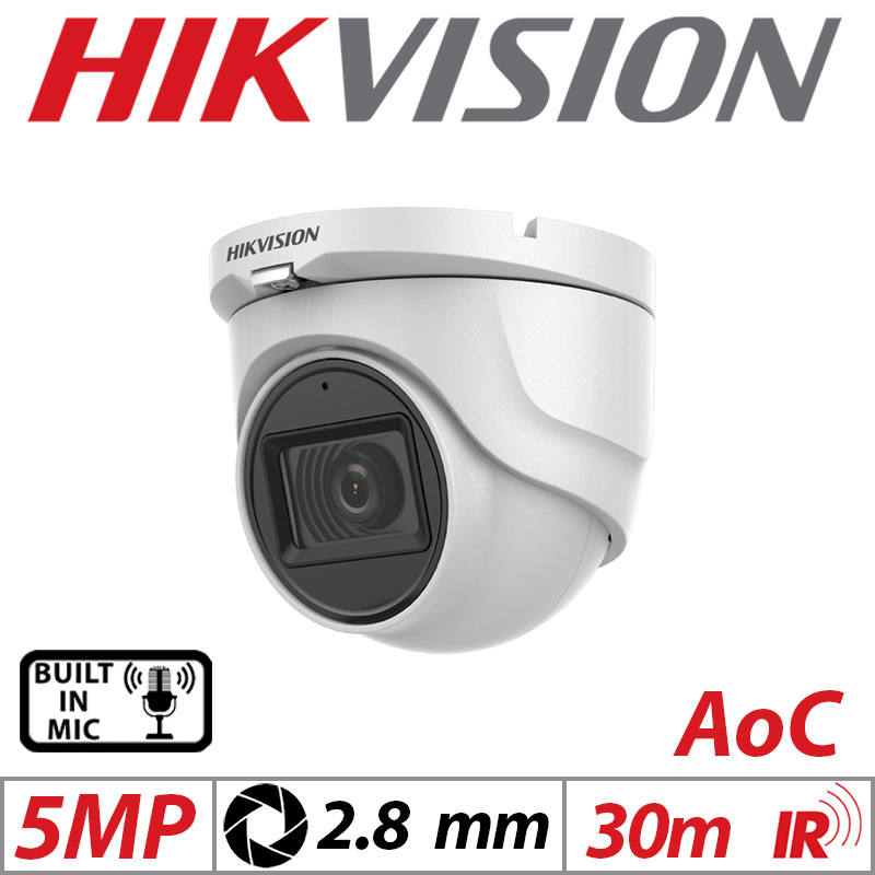 5MP HIKVISION 4IN1 AOC FIXED TURRET CAMERA WITH BUILT IN MIC 2.8MM WHITE DS-2CE76H0T-ITMFS
