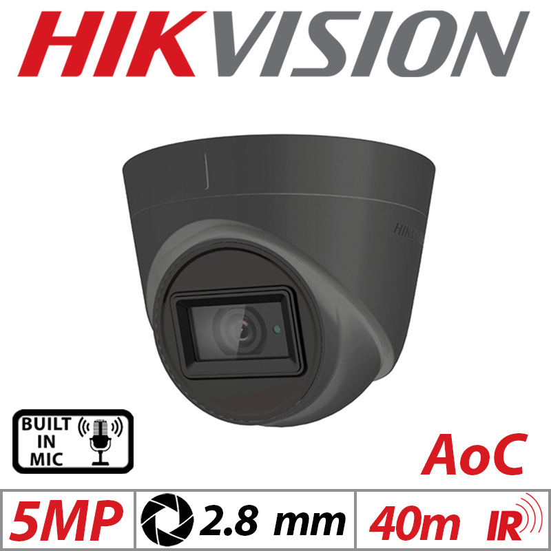 5MP HIKVISION AOC FIXED TURRET CAMERA WITH BUILT IN MIC 2.8MM GREY DS-2CE78H0T-IT3FS