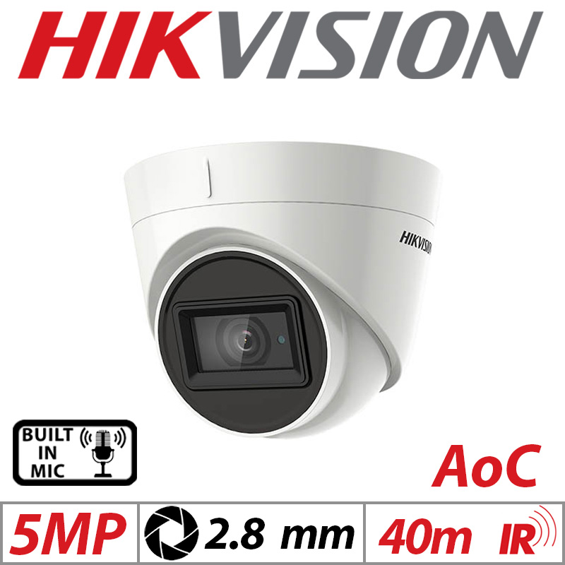 5MP HIKVISION AOC FIXED TURRET CAMERA WITH BUILT IN MIC 2.8MM WHITE DS-2CE78H0T-IT3FS