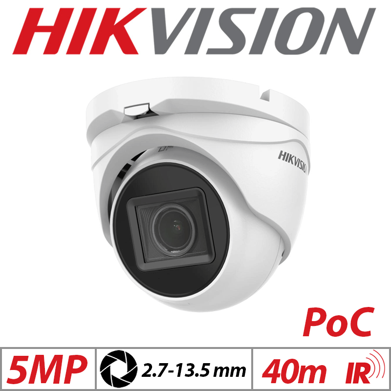 5MP HIKVISION FIXED TURRET POC CAMERA WITH MOTORIZED VARIFOCAL ZOOM 2.7-13.5MM WHITE DS-2CE79H0T-IT3ZE-2.7MM-13.5MM