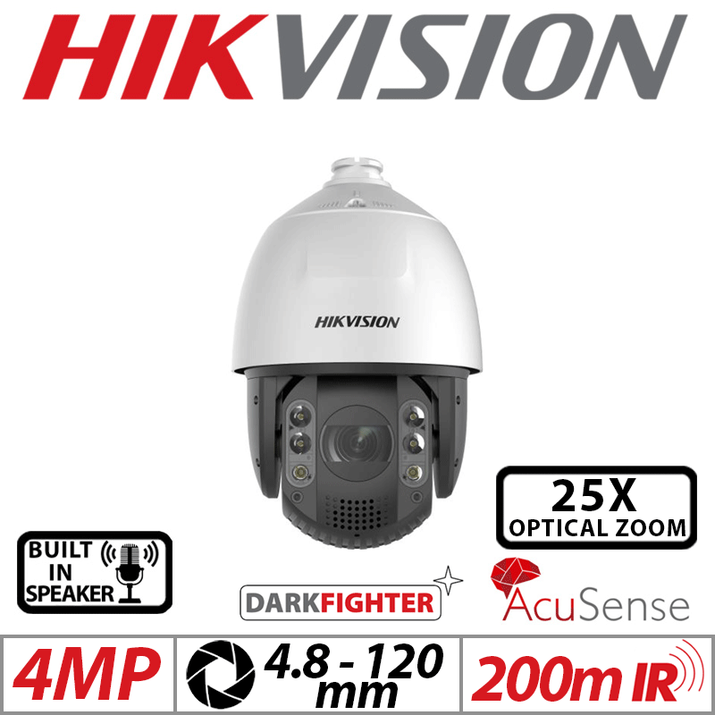 4MP HIKVISION ACUSENSE DARKFIGHTER AUTO TRACKING NETWORK PTZ CAMERA WITH MOTORIZED VARIFOCAL ZOOM  4.8-120 MM WHITE DS-2DE7A425IW-AEB(T5)