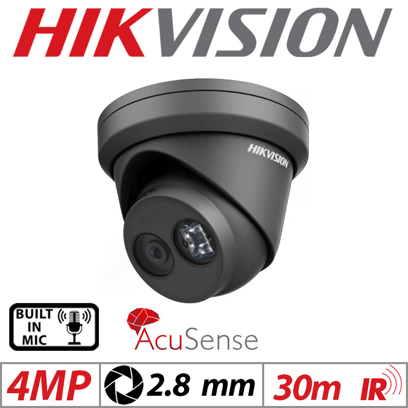 4MP HIKVISION ACUSENSE FIXED TURRET IP NETWORK CAMERA WITH BUILT IN MIC 2.8MM BLACK DS-2CD2343G2-IU