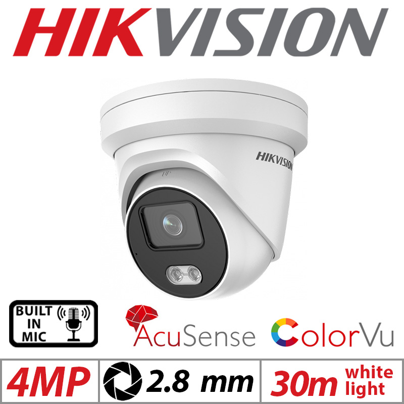 4MP HIKVISION COLORVU ACUSENSE FIXED TURRET IP NETWORK CAMERA WITH BUILT IN MIC 2.8MM WHITE G2-DS-2CD2347G2-LU-2.8MM-WHITE GRADED ITEM