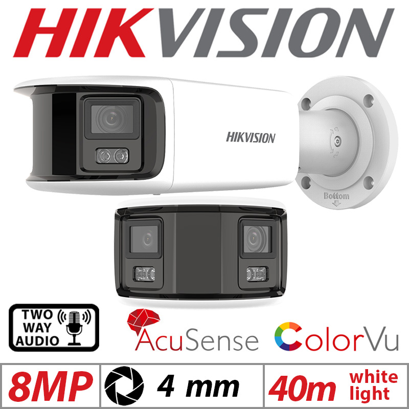8MP 4K HIKVISION COLORVU ACUSENSE PANORAMIC BULLET IP NETWORK CAMERA WITH 2-WAY AUDIO 4MM WHITE DS-2CD2T87G2P-LSU-SL