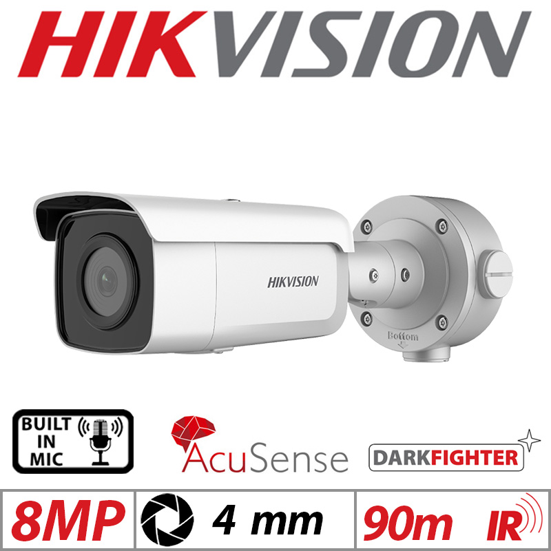 8MP 4K HIKVISION ACUSENSE DARKFIGHTER BULLET IP NETWORK CAMERA WITH BUILT IN MIC 4MM WHITE DS-2CD3T86G2-4IS