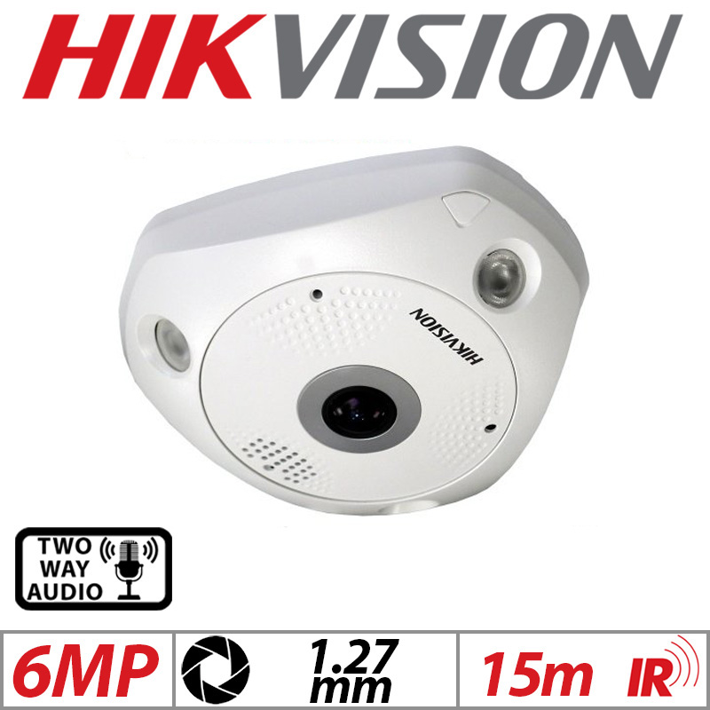 6MP HIKVISION FISHEYE IP NETWORK 360 VIEWING ANGLE CAMERA WITH 2-WAY AUDIO 1.27MM WHITE DS-2CD6365G0-IS