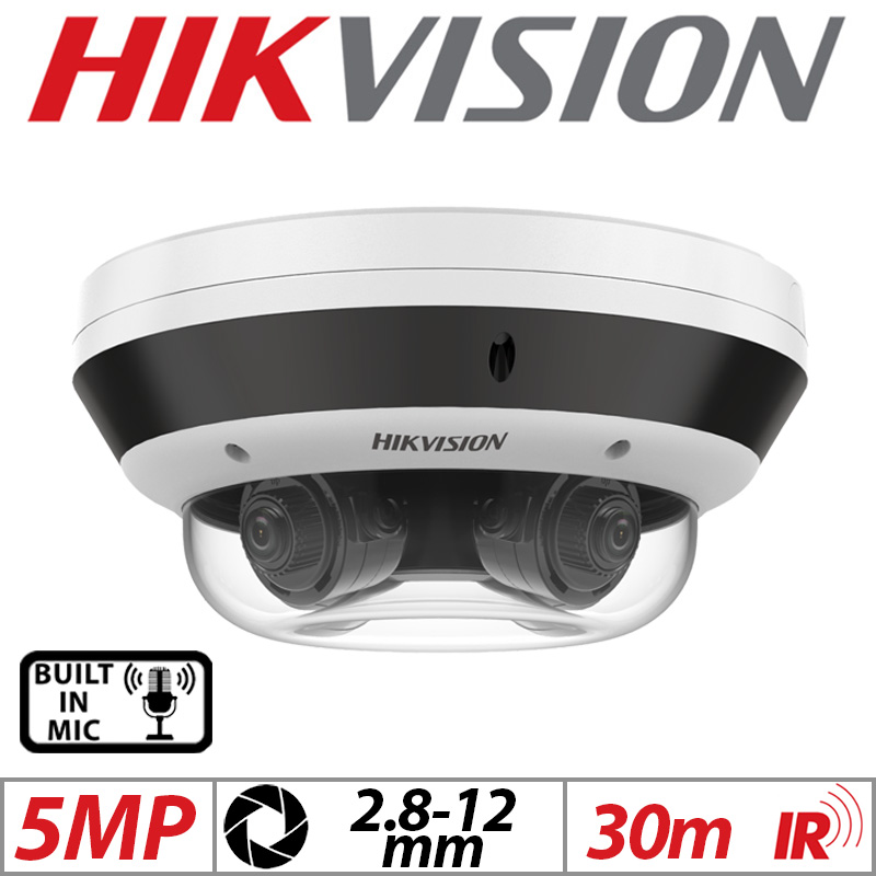 5MP HIKVISION QUAD-DIRECTIONAL (4X5MP) PANOVU MULTISENSOR NETWORK CAMERA COVERING 360 DEGREES WITH BUILT IN MIC AND MOTORIZED VARIFOCAL ZOOM 2.8-12MM WHITE DS-2CD6D54G1-IZS