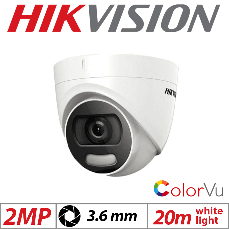 2MP HIKVISION 4IN1 COLORVU DOME CAMERA 3.6MM WHITE DS-2CE72DFT-F 3.6MM