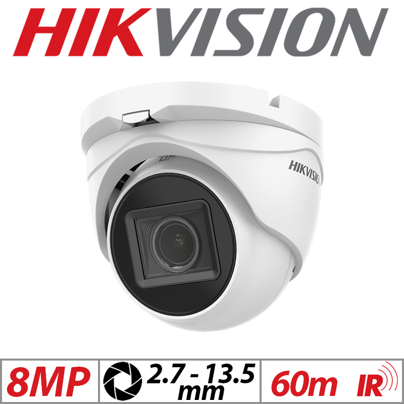 8MP HIKVISION 4IN1 FIXED TURRET CAMERA WITH  MOTORIZED VARIFOCAL ZOOM 2.7-13.5MM WHITE DS-2CE79U1T-IT3ZF