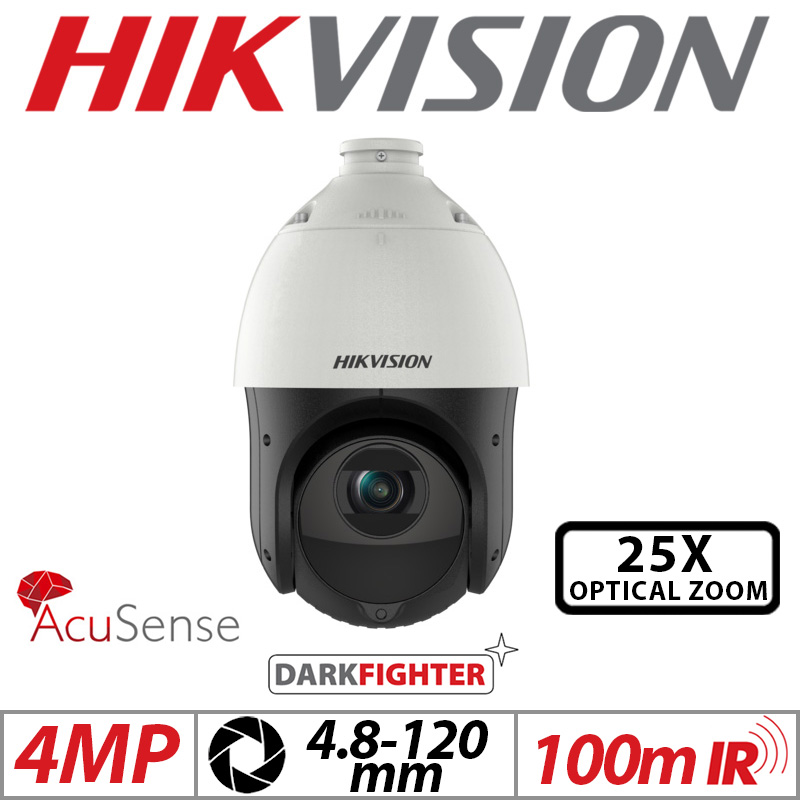 4MP HIKVISION ACUSENSE DARKFIGHTER NETWORK PTZ CAMERA WITH MOTORIZED VARIFOCAL ZOOM 4.8-120MM WHITE DS-2DE4425IW-DE-T5