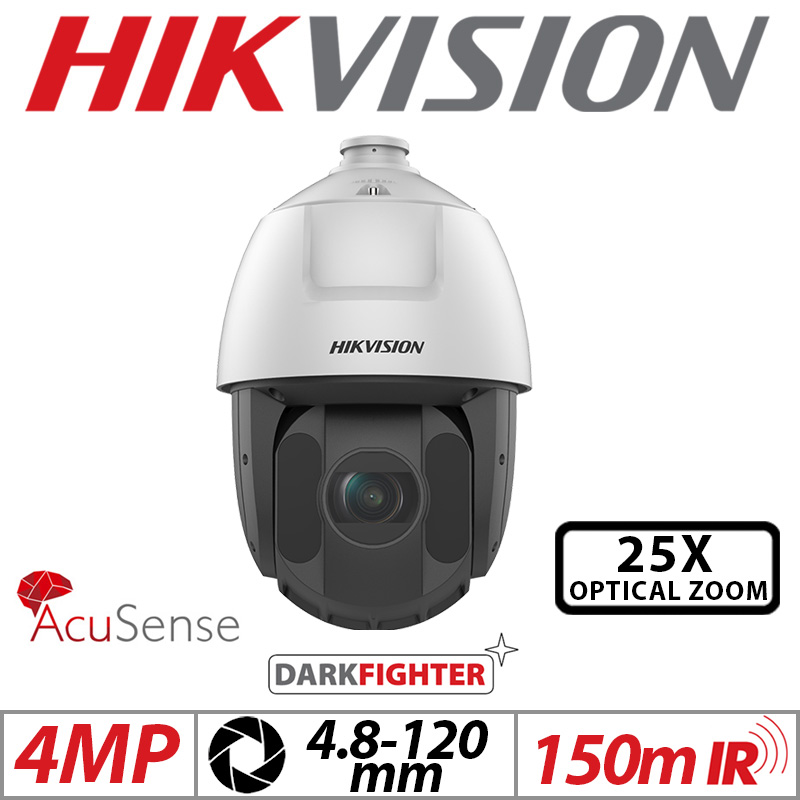 4MP HIKVISION ACUSENSE DARKFIGHTER NETWORK PTZ CAMERA WITH MOTORIZED VARIFOCAL ZOOM 4.8-120MM WHITE DS-2DE5425IW-AE-T5