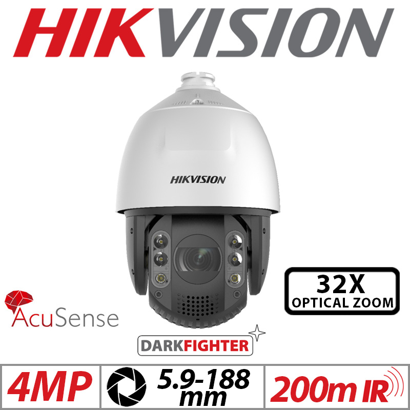 4MP HIKVISION ACUSENSE DARKFIGHTER NETWORK PTZ CAMERA WITH MOTORIZED VARIFOCAL ZOOM 5.9-188.9MM WHITE DS-2DE7A432IW-AEB-T5