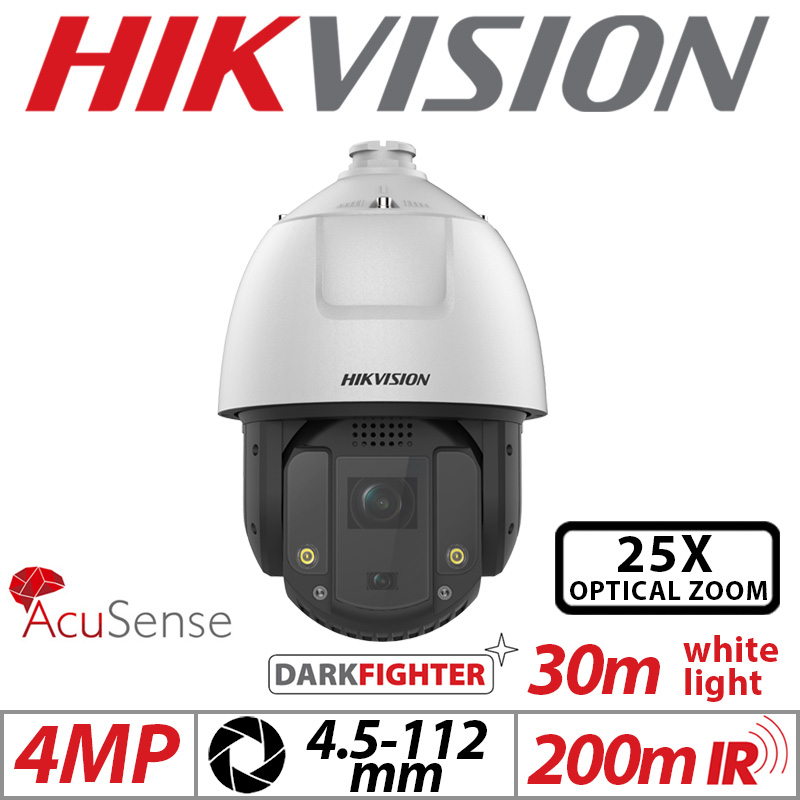 4MP HIKVISION ACUSENSE DARKFIGHTER 7 INCH NETWORK PTZ CAMERA WITH MOTORIZED VARIFOCAL ZOOM 4.5-112.5MM WHITE DS-2DE7S425MW-AEB-F1-S5
