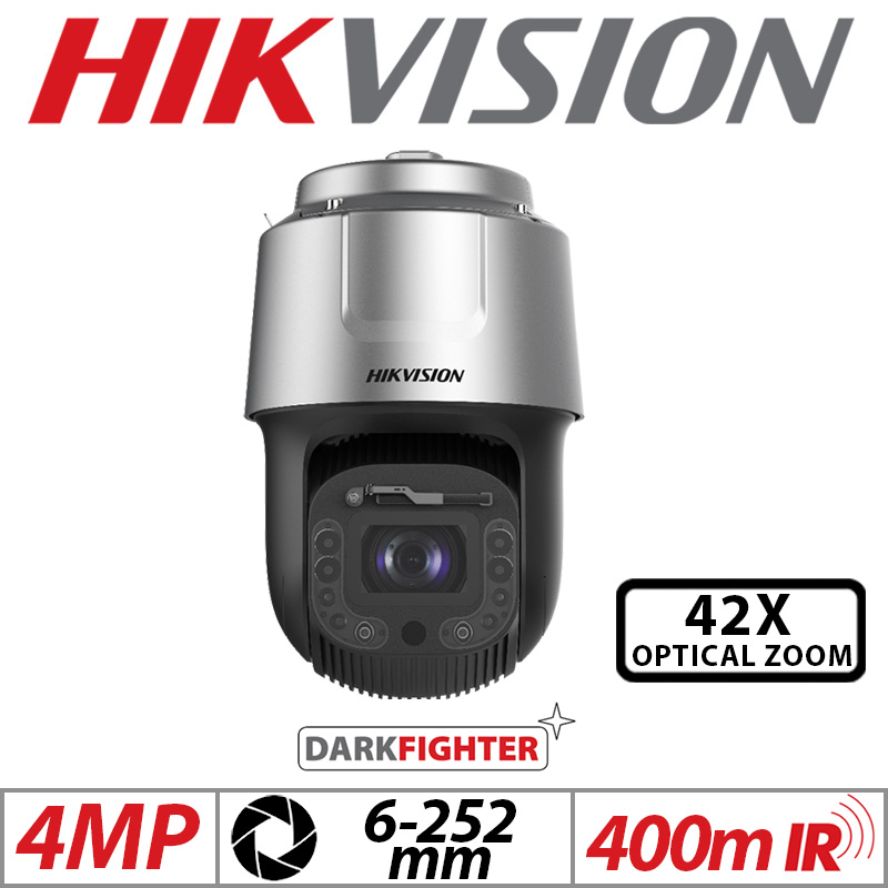 4MP HIKVISION DARKFIGHTER NETWORK PTZ CAMERA WITH MOTORIZED VARIFOCAL ZOOM 6-252MM GREY DS-2DF8C442IXS-AELW-T5