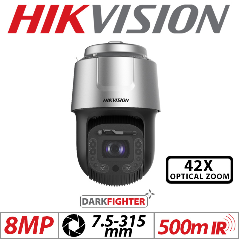 8MP HIKVISION DARKFIGHTER NETWORK PTZ CAMERA WITH MOTORIZED VARIFOCAL ZOOM GREY 7.5-315MM DS-2DF8C842IXS-AELW-T5