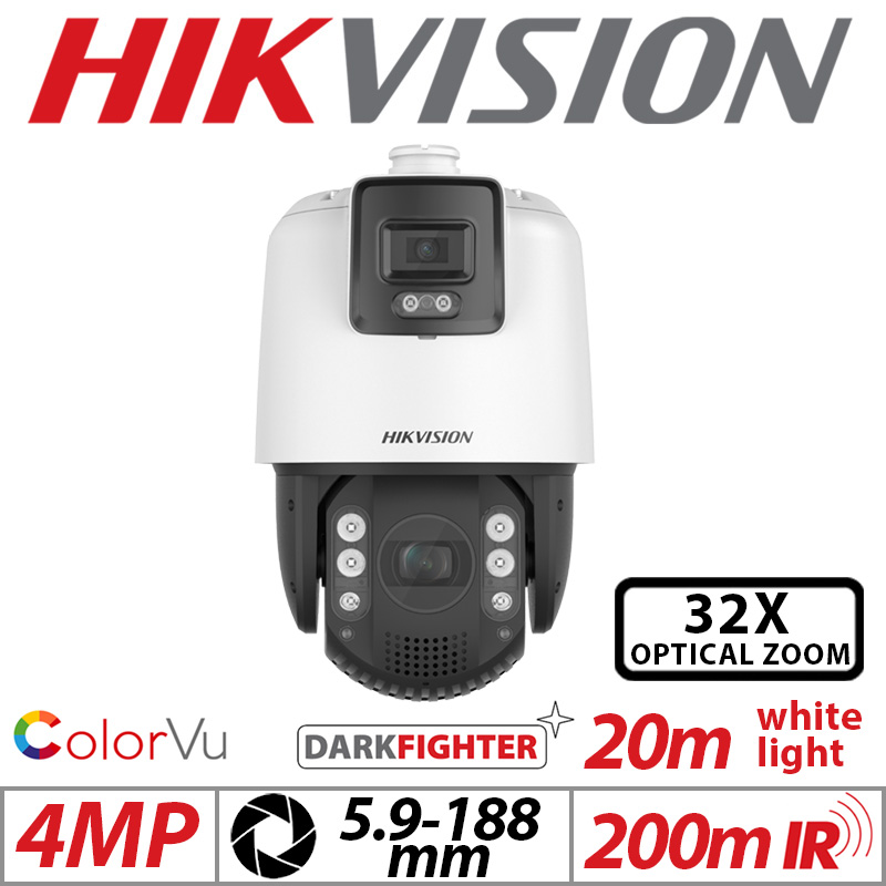4MP HIKVISION 7 INCH COLORVU TANDEMVU DARKFIGHTER NETWORK PTZ CAMERA WITH MOTORIZED VARIFOCAL ZOOM WHITE 5.9-188.8MM DS-2SE7C432MW-AEB-14F1-P3
