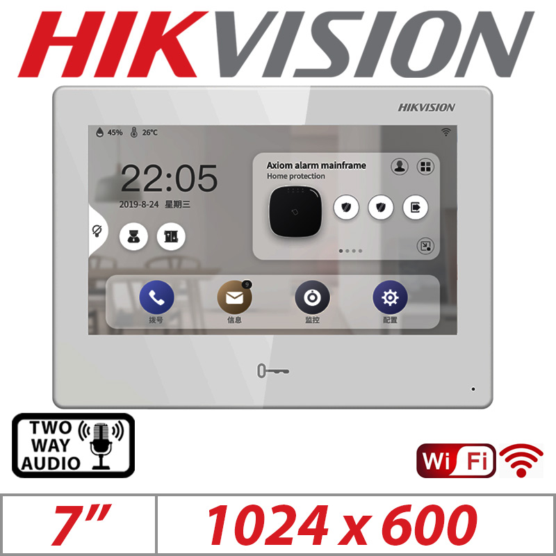 HIKVISION 7 INCH TOUCH SCREEN INDOOR VIDEO INTERCOM STATION SUPPORTS ANDROID APP AND THIRD PARTY SOFTWARE DS-KH9310-WTE1-B