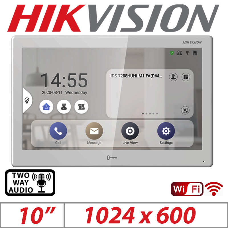 HIKVISION 10 INCH TOUCH SCREEN INDOOR VIDEO INTERCOM STATION SUPPORTS ANDROID APP AND THIRD PARTY SOFTWARE DS-KH9510-WTE1-B
