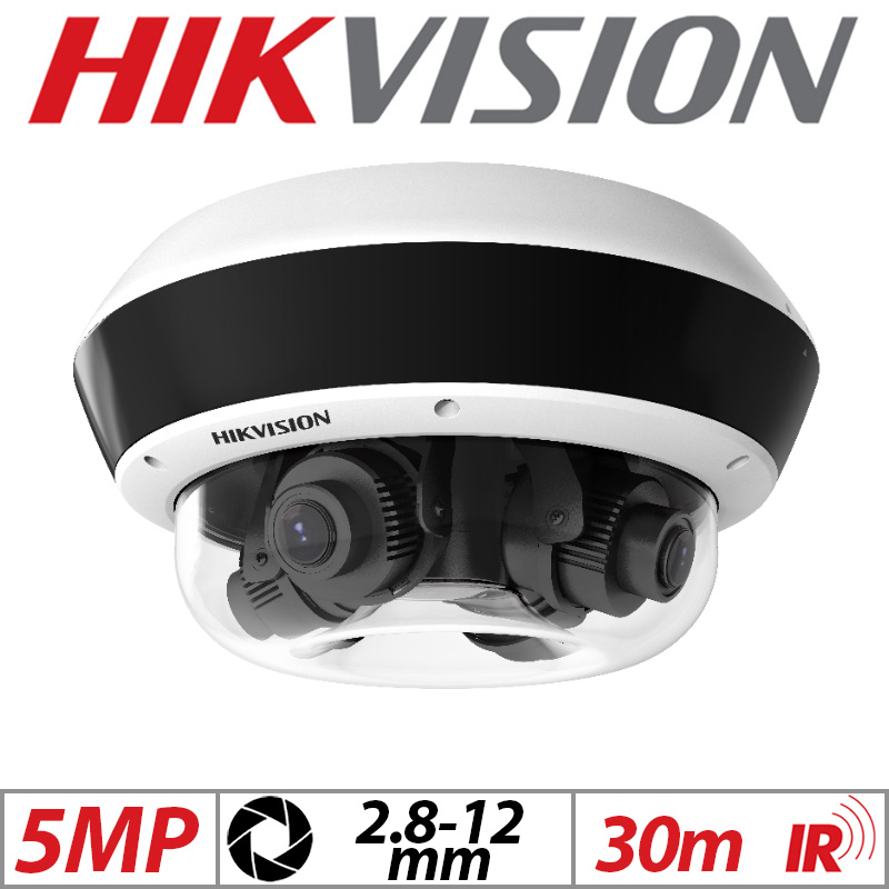 5MP HIKVISION QUAD-DIRECTIONAL (4X5MP) PANOVU MULTISENSOR NETWORK CAMERA COVERING 360 DEGREES WITH BEHAVIOR ANALYSES FACE DETECTION AND MOTORIZED VARIFOCAL ZOOM 2.8-12MM WHITE DS-2CD6D54FWD-IZHS