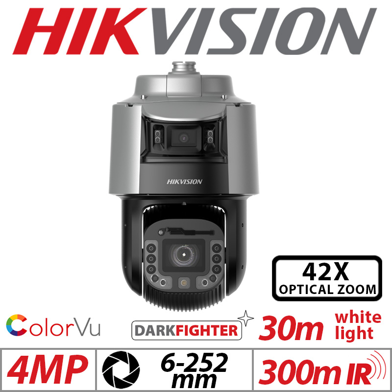4MP HIKVISION COLORVU TANDEMVU DARKFIGHTER NETWORK PTZ CAMERA WITH MOTORIZED VARIFOCAL ZOOM 6-252MM DS-2SF8C442MXS-DLW-14F1-P3