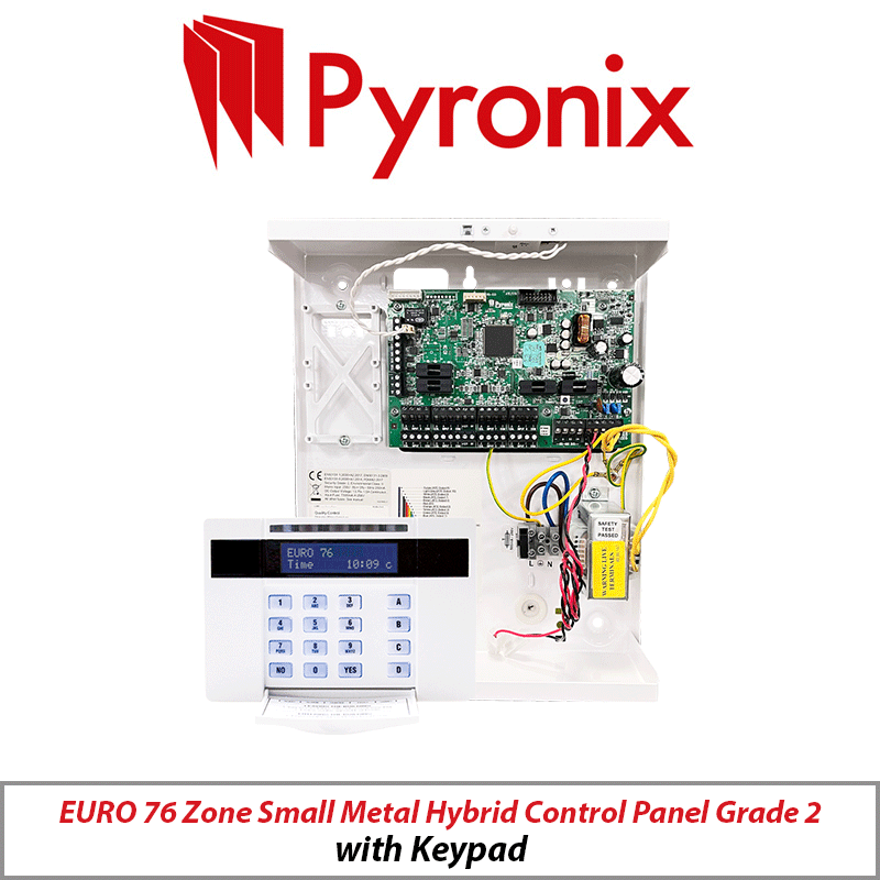 PYRONIX EURO 76 ZONE SMALL METAL HYBRID CONTROL PANEL GRADE 2 WITH KEYPAD EURO76-S-UK