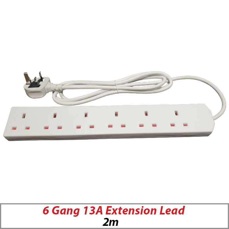EXTENSION LEAD 2M 6 GANG 13AMP 1.25MM CABLE
