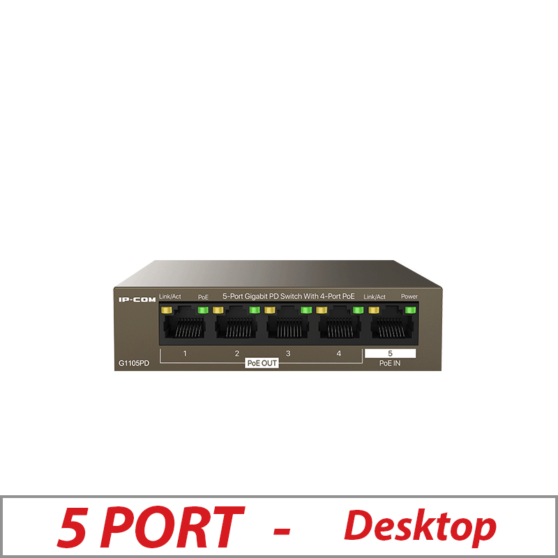 5 PORT IP-COM POE SWITCH POE POWER UP (NO POWER SUPPLY REQUIRED) - G1105PD