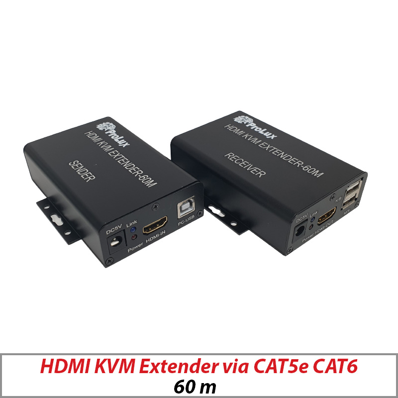 HDMI KVM EXTENDER HDMI-COMPATIBLE USB-A KEYBOARD MOUSE 3.5MM AUX CAT6 RJ45 LAN ETHERNET EXTENDER 1080P HDTV 60M