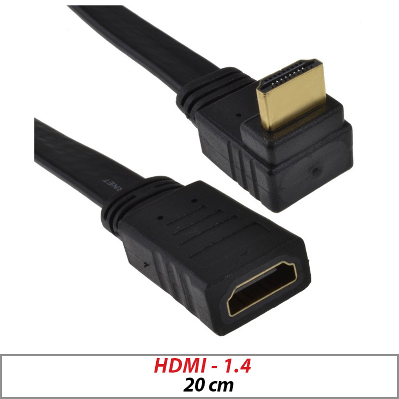 HDMI 1.4 RIGHT ANGLE 90 FLAT EXTENSION CABLE PLUG TO FEMALE SOCKET 20CM