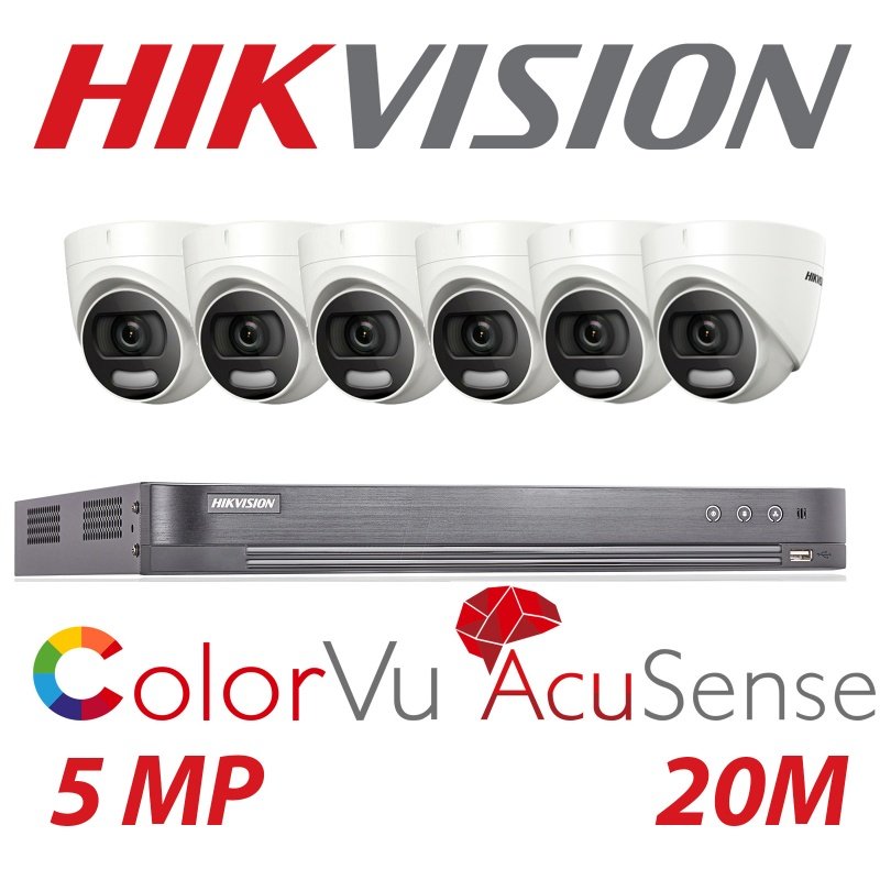 5MP 8CH HIKVISION 6X CAMERA SYSTEM COLORVU 24HR COLOUR DVR CAMERA KIT WITH BALUNS
