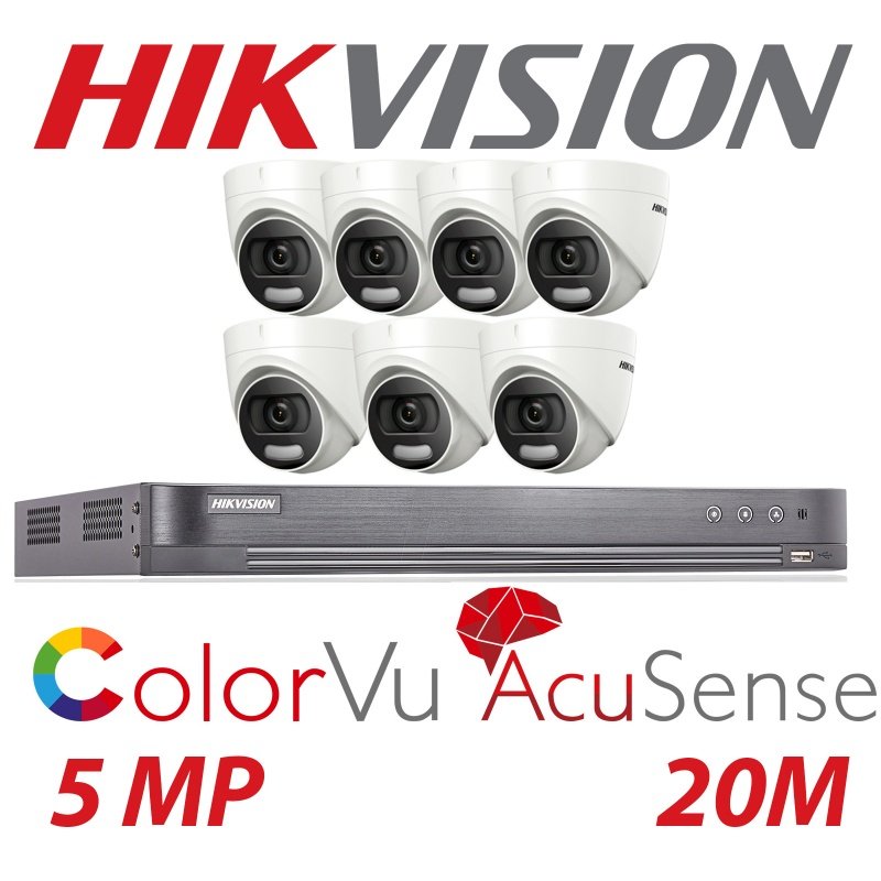 5MP 8CH HIKVISION 7X CAMERA SYSTEM COLORVU 24HR COLOUR DVR CAMERA KIT WITH BALUNS