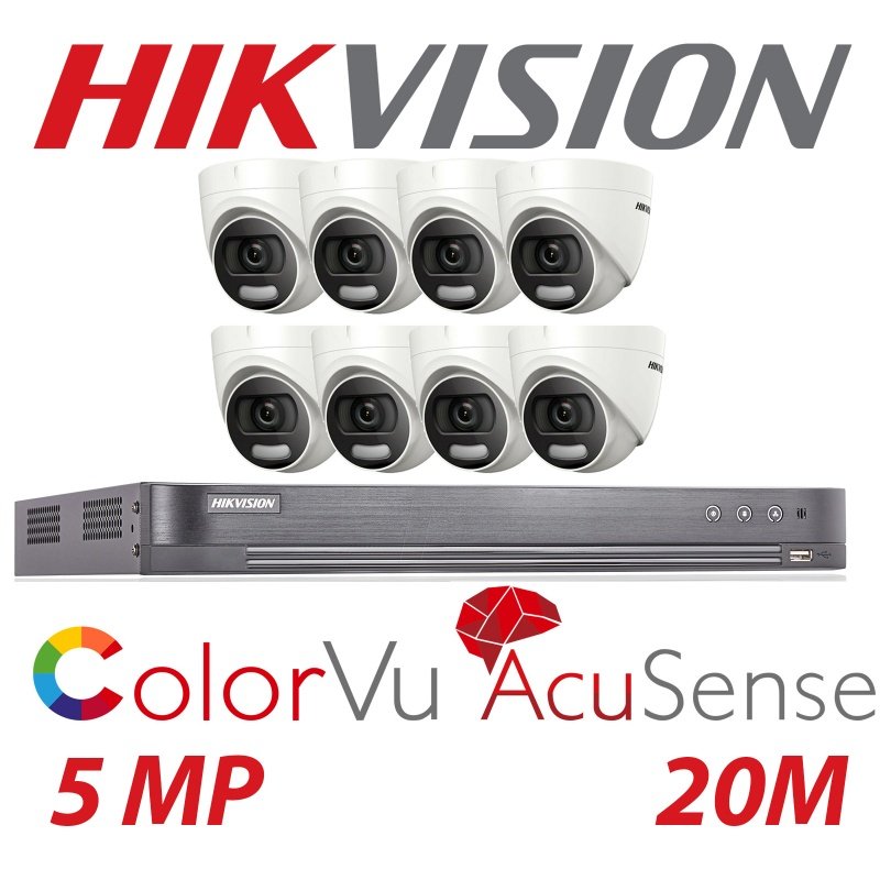 5MP 8CH HIKVISION 8X CAMERA SYSTEM COLORVU 24HR COLOUR DVR CAMERA KIT WITH BALUNS