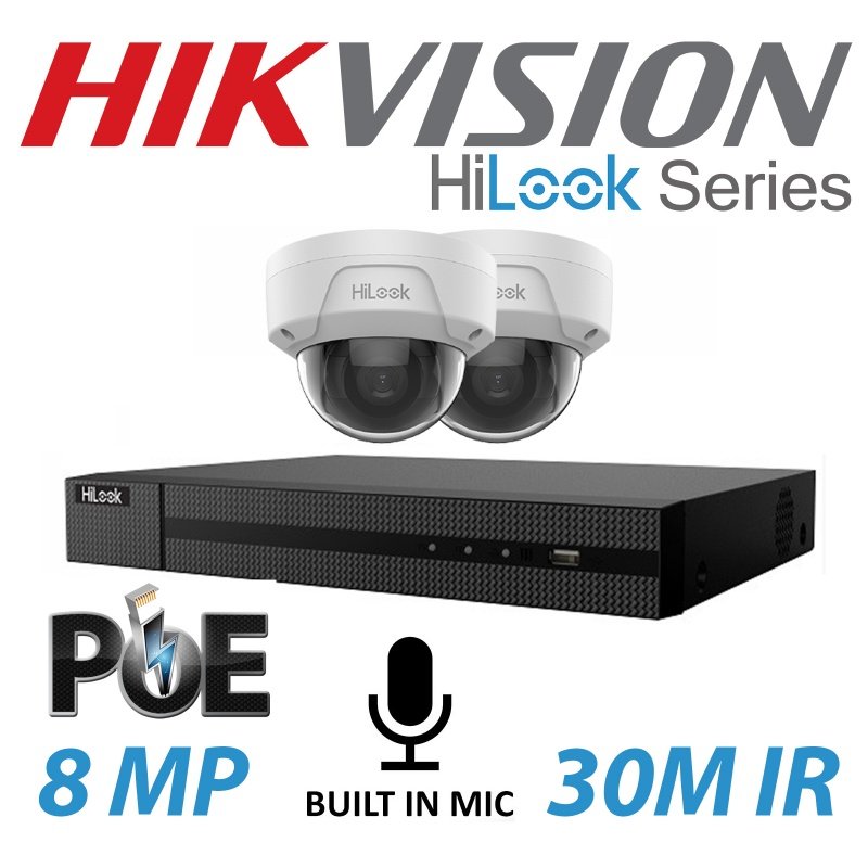 8MP 4CH HIKVISION HILOOK IP POE BUILT IN MIC SYSTEM NVR 2X KIT