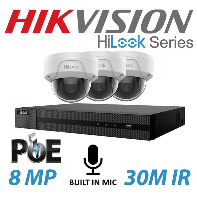 8MP 4CH HIKVISION HILOOK IP POE BUILT IN MIC SYSTEM NVR 3X KIT
